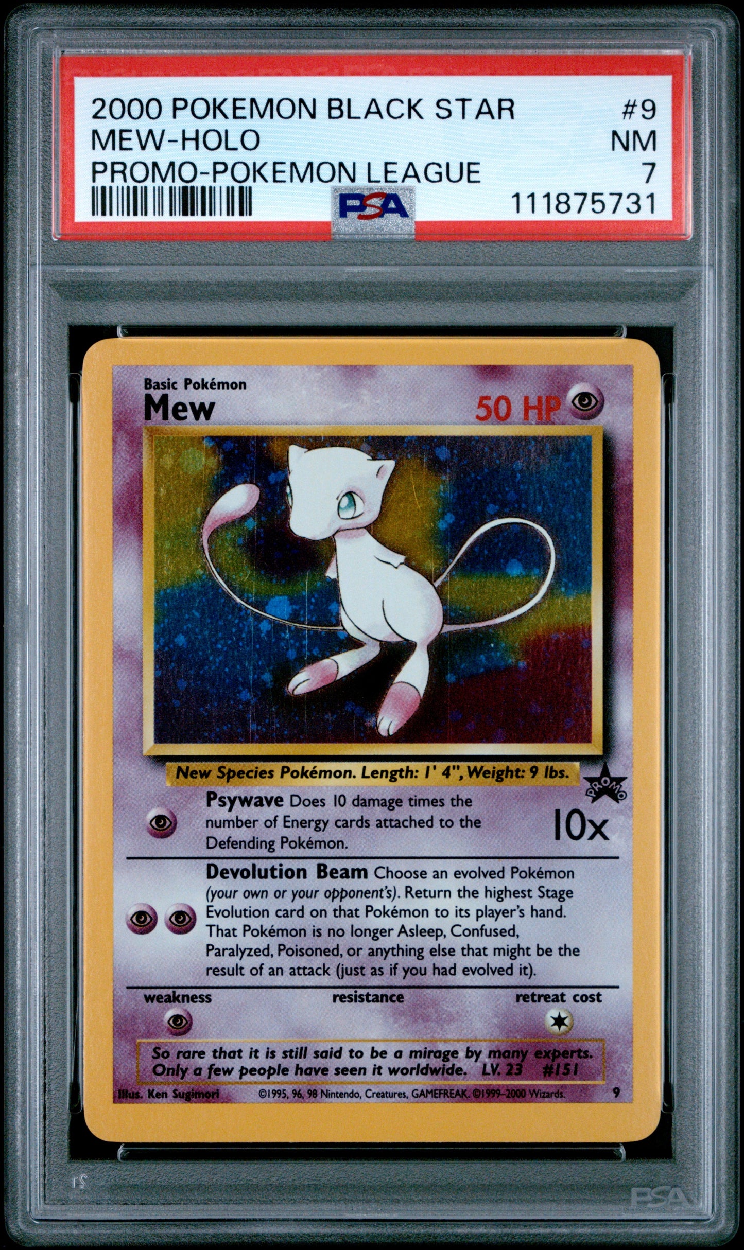 2000 Pokemon Promo Black Star 9 Mew-Holo Pokemon League - PSA 7