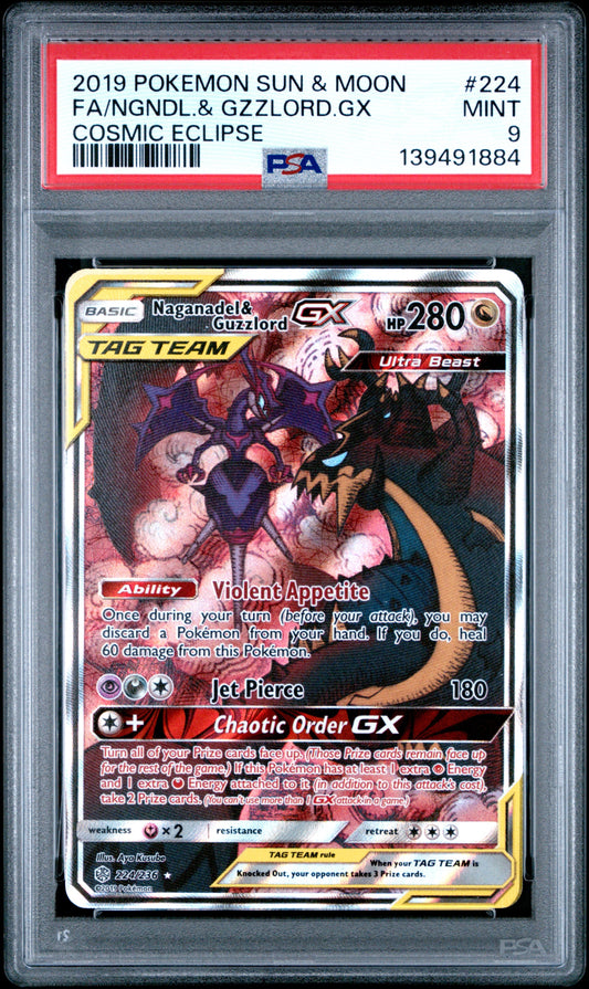 2019 Pokemon Sun & Moon Cosmic Eclipse 224 Fa/Ngndl.& Gzzlord.Gx Cosmic Eclipse - PSA 9