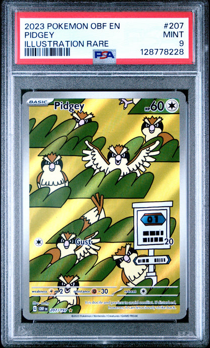2023 Pokemon Obf En-Obsidian Flames 207 Pidgey Illustration Rare - PSA 9