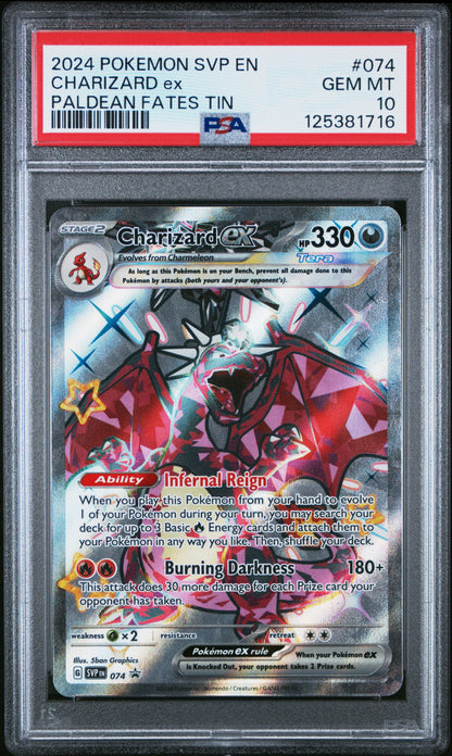 2024 Pokemon Svp En-Sv Black Star Promo 074 Charizard Ex Paldean Fates Tin - PSA 10