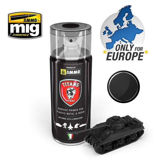 Ammo by MIG - Titans Hobby - Aerosol Spray - Black Matt Primer 400ml