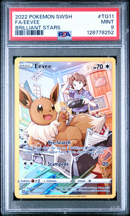 2022 Pokemon Sword & Shield Brilliant Stars Tg11 Eevee - PSA 9
