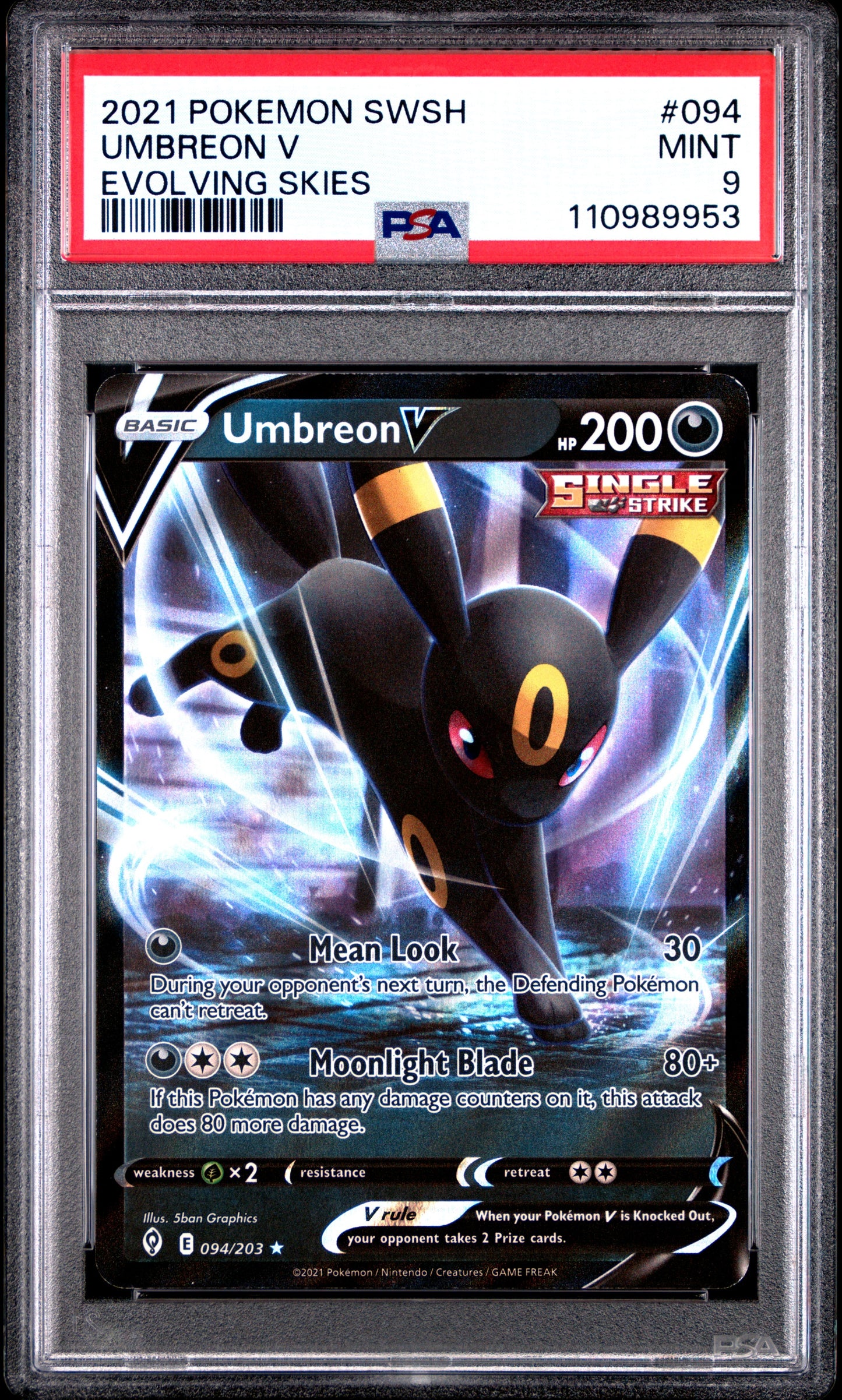 2021 Pokemon Sword & Shield Evolving Skies - Umbreon V - 094 - PSA 9