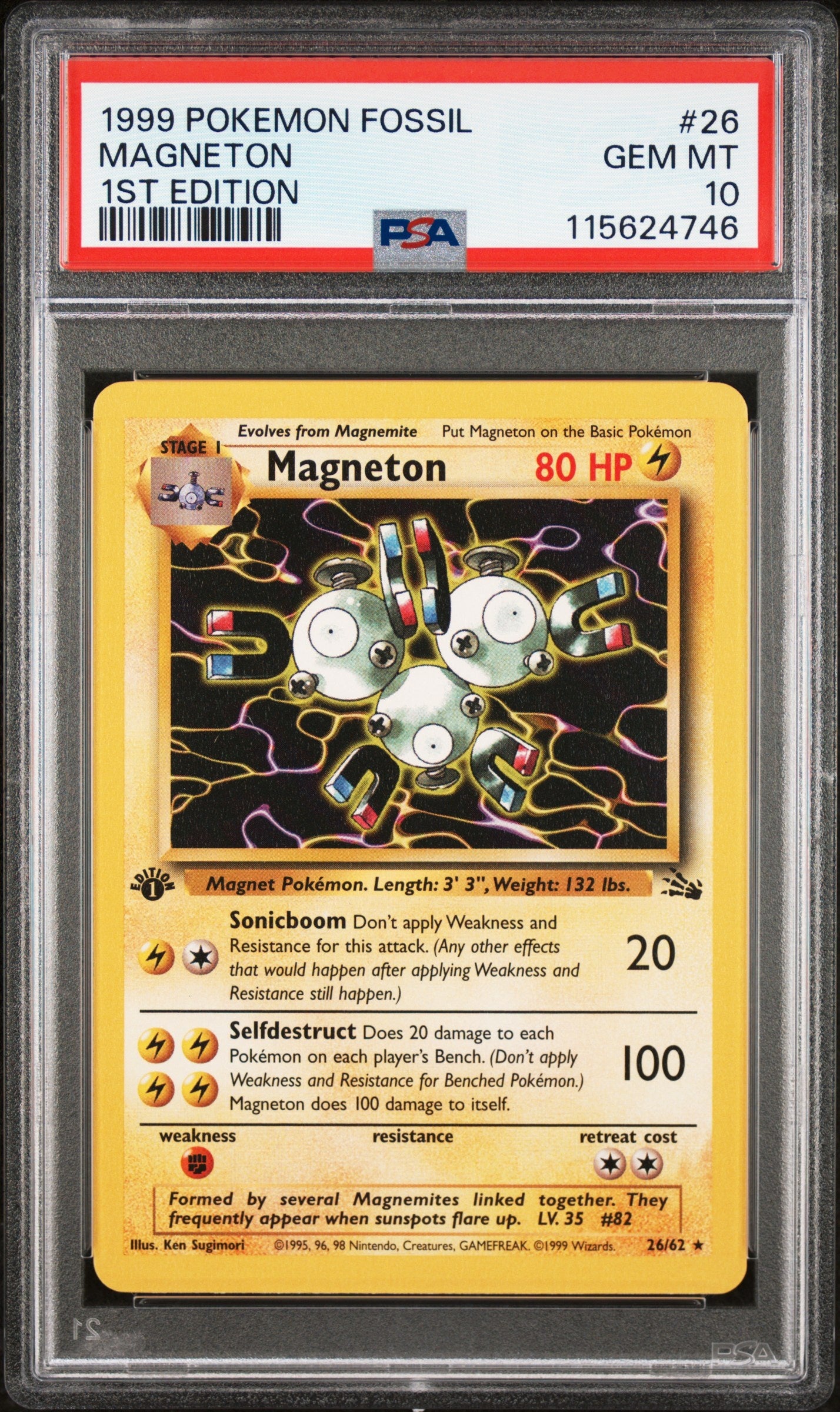 1999 Pokemon Fossil 26 Magneton 1st Edition Non Holo - PSA 10
