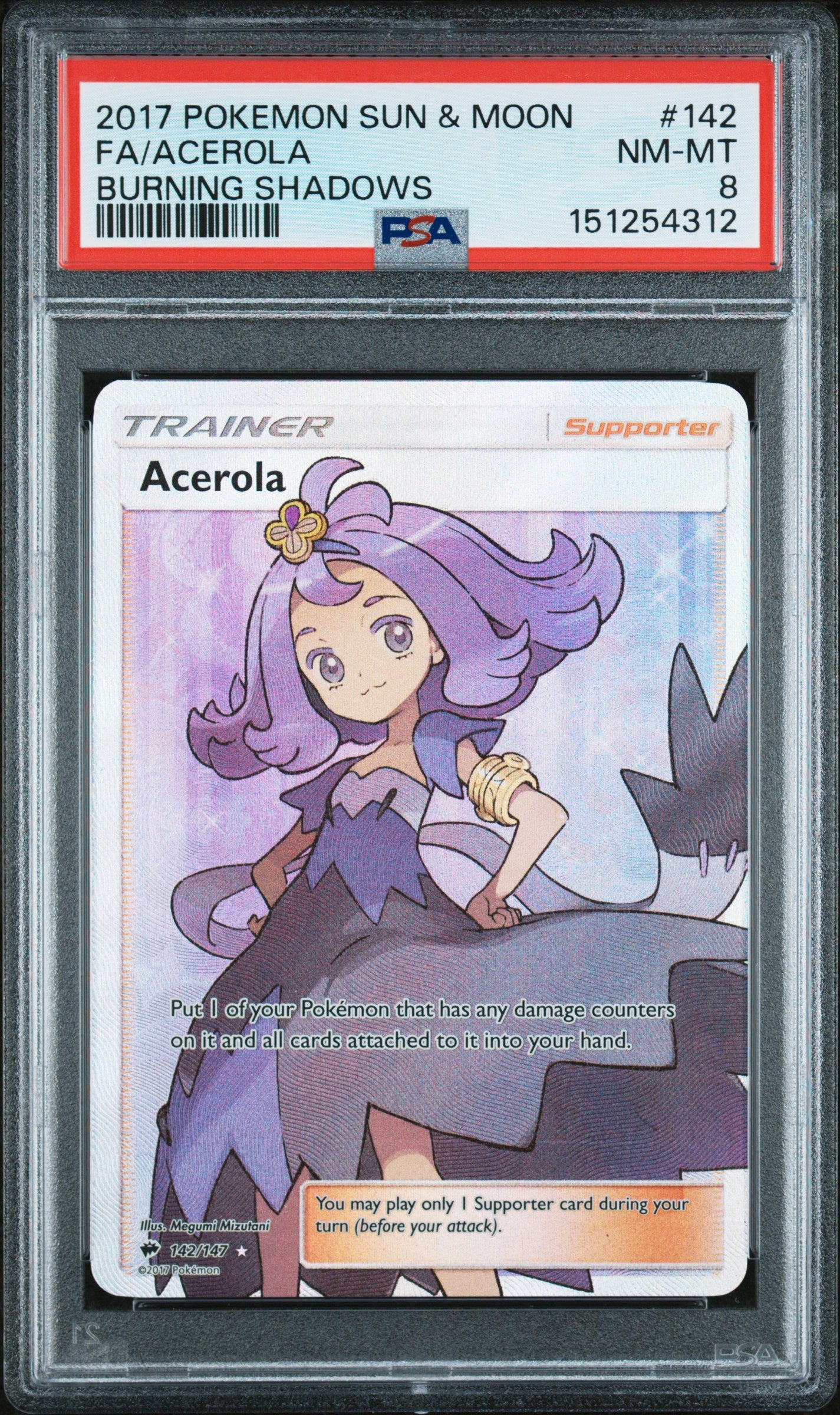2017 Pokemon Sun & Moon Burning Shadows 142 Fa/Acerola Burning Shadows - PSA 8