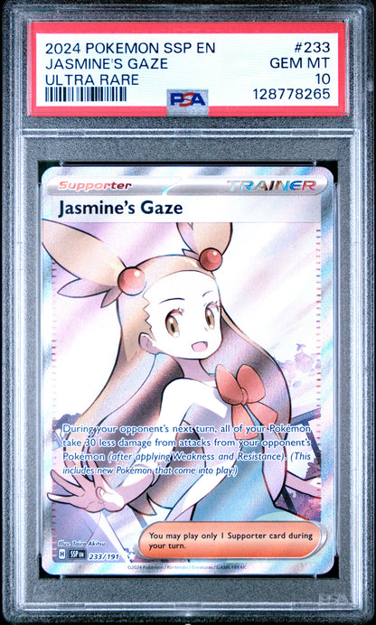 2024 Pokemon Ssp En-Surging Sparks 233 Jasmine's Gaze Ultra Rare - PSA 10