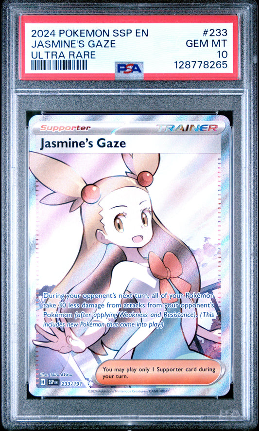 2024 Pokemon Ssp En-Surging Sparks 233 Jasmine's Gaze Ultra Rare - PSA 10