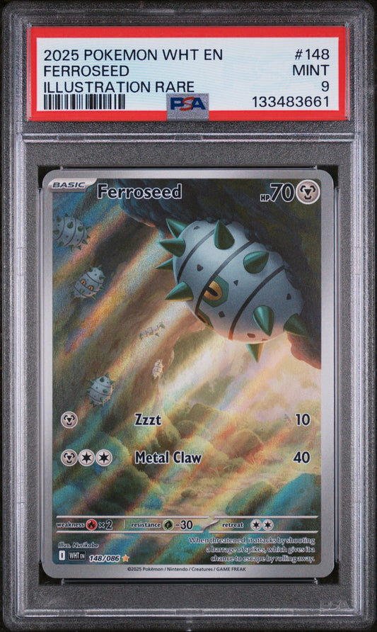 2025 Pokemon Wht En-White Flare 148 Ferroseed Illustration Rare - PSA 9