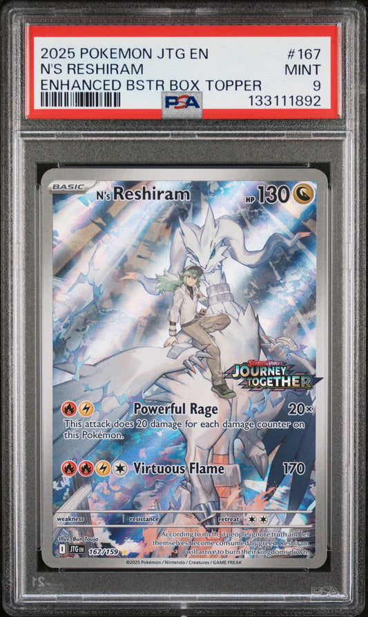2025 Pokemon Jtg En-Journey Together 167 N's Reshiram Enhanced Bstr Box Topper - PSA 9