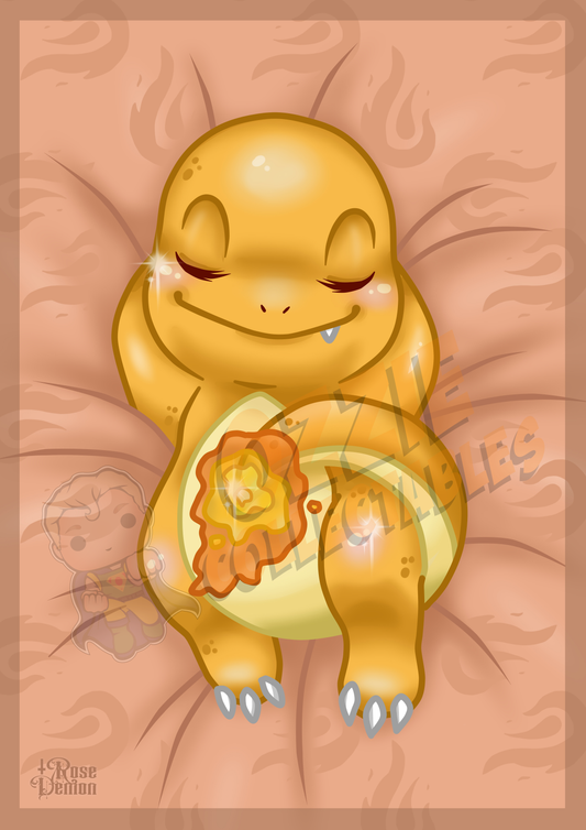 Pokémon - Sleepy Charmander - Rose Demon Art Print Poster