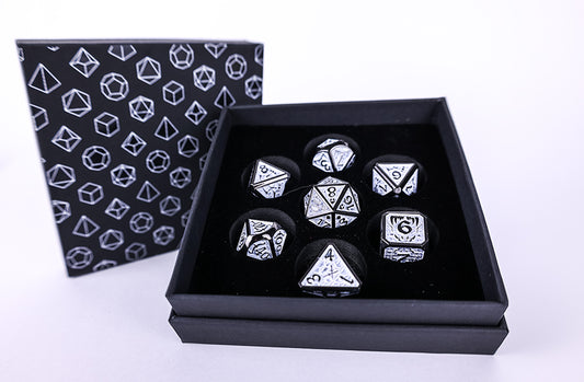 LPG Dice Set - Metal RPG Draco Dark Light Blue/Silver