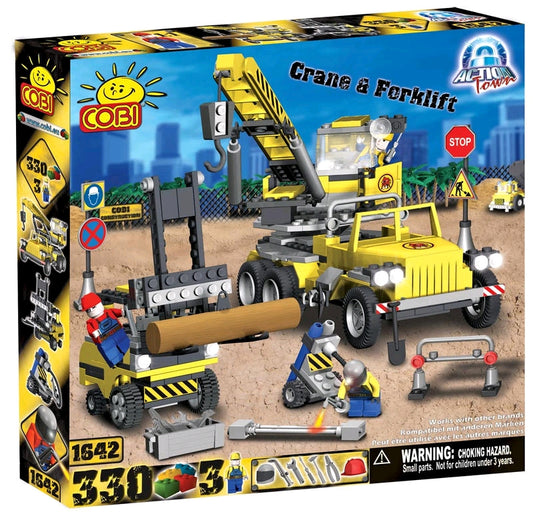 Action Town - 330 Piece Construction Crane and Forklift Construction Set - Ozzie Collectables