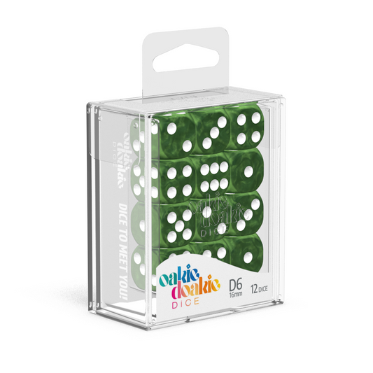 Oakie Doakie Dice D6 16 mm Marble - Green (12) - Ozzie Collectables