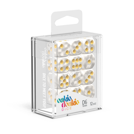 Oakie Doakie Dice D6 16 mm Marble - White (12) - Ozzie Collectables
