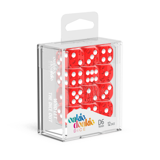 Oakie Doakie Dice D6 16 mm Translucent - Red (12) - Ozzie Collectables