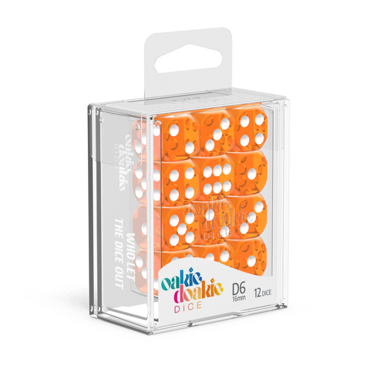 Oakie Doakie Dice D6 16 mm Translucent - Orange (12) - Ozzie Collectables
