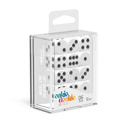 Oakie Doakie Dice D6 16 mm Solid - White (12) - Ozzie Collectables