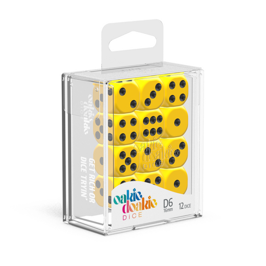 Oakie Doakie Dice D6 16 mm Solid - Yellow (12) - Ozzie Collectables