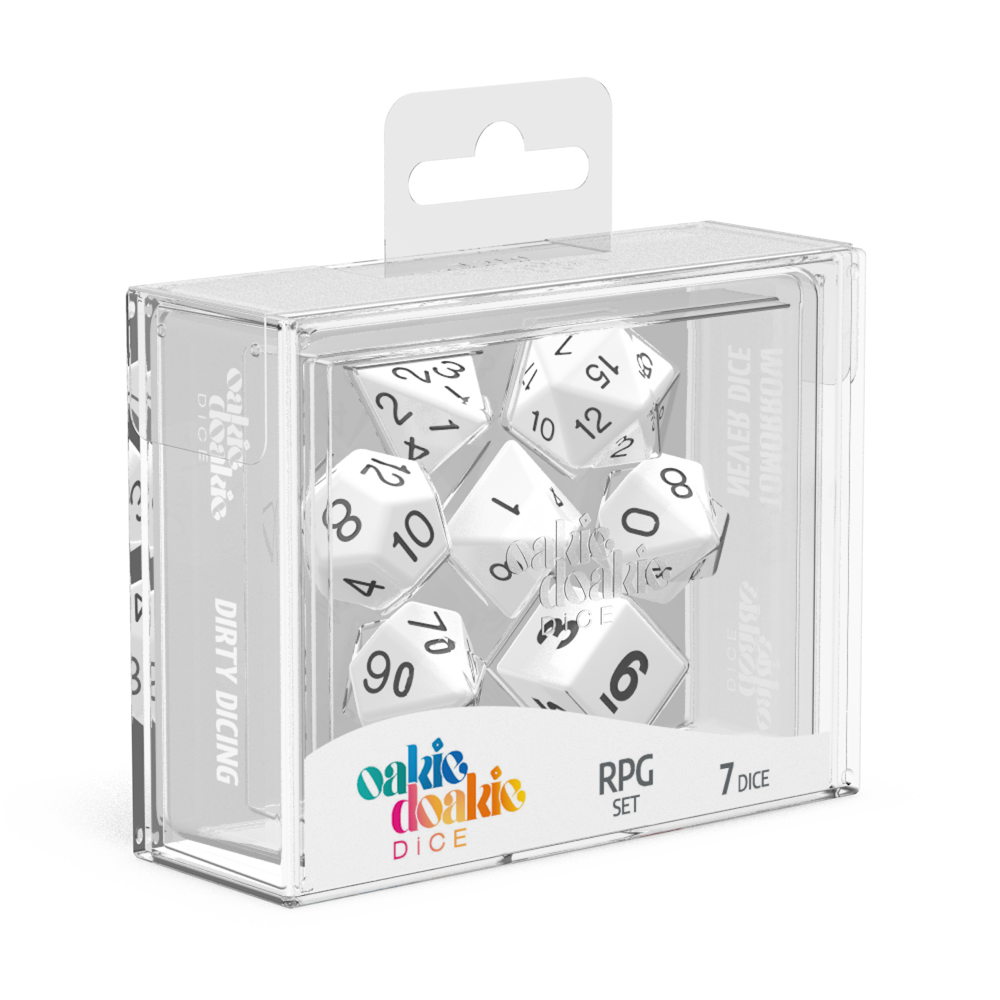 Oakie Doakie Dice RPG Set Solid - White (7) - Ozzie Collectables