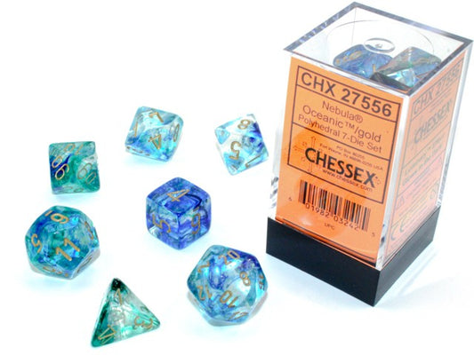 CHX 27556 Nebula Polyhedral Oceanic/Gold Luminary 7-Die Set