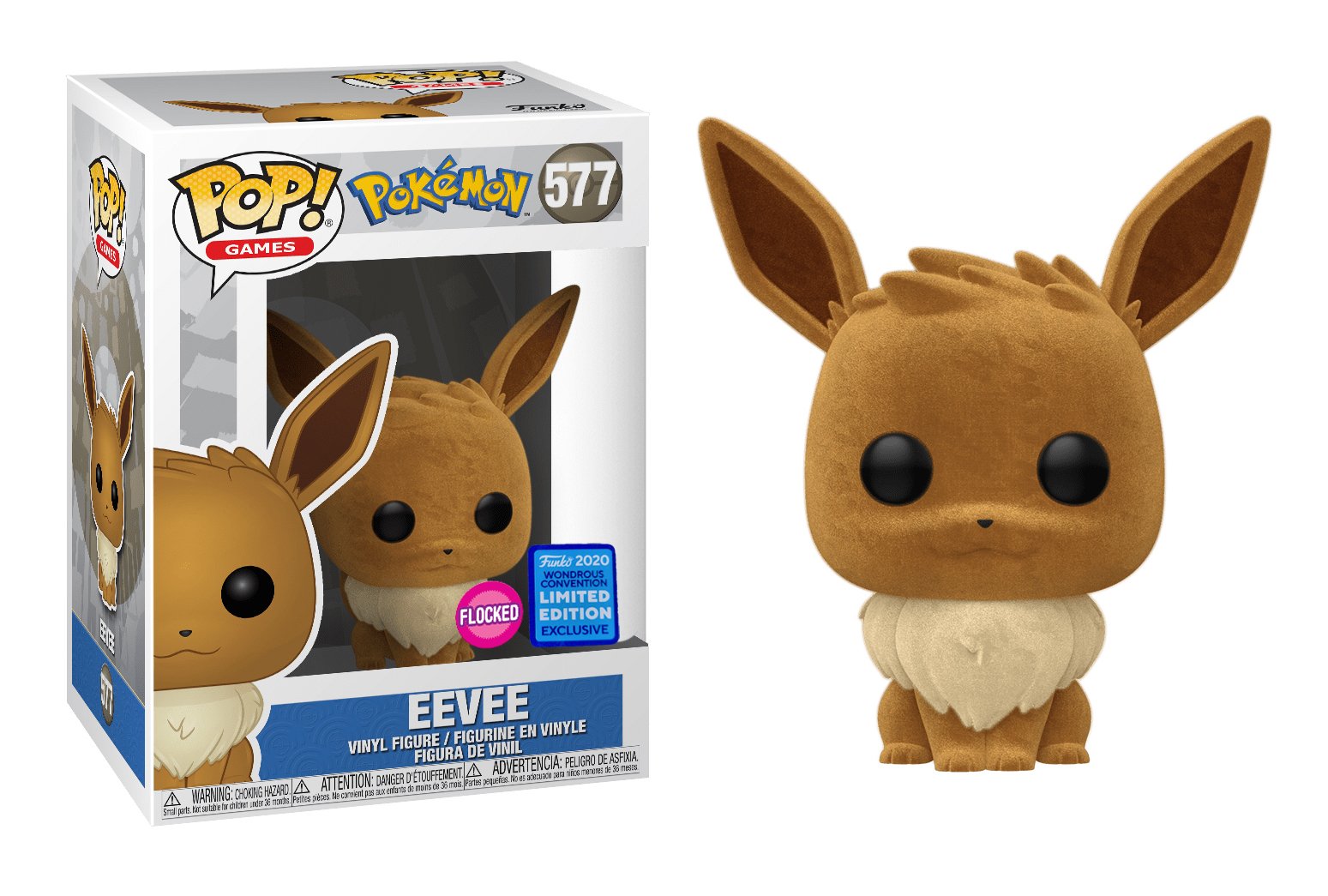 Pokemon - Eevee (Flocked) Wondercon 2020 Exclusive Pop! Vinyl - Ozzie Collectables