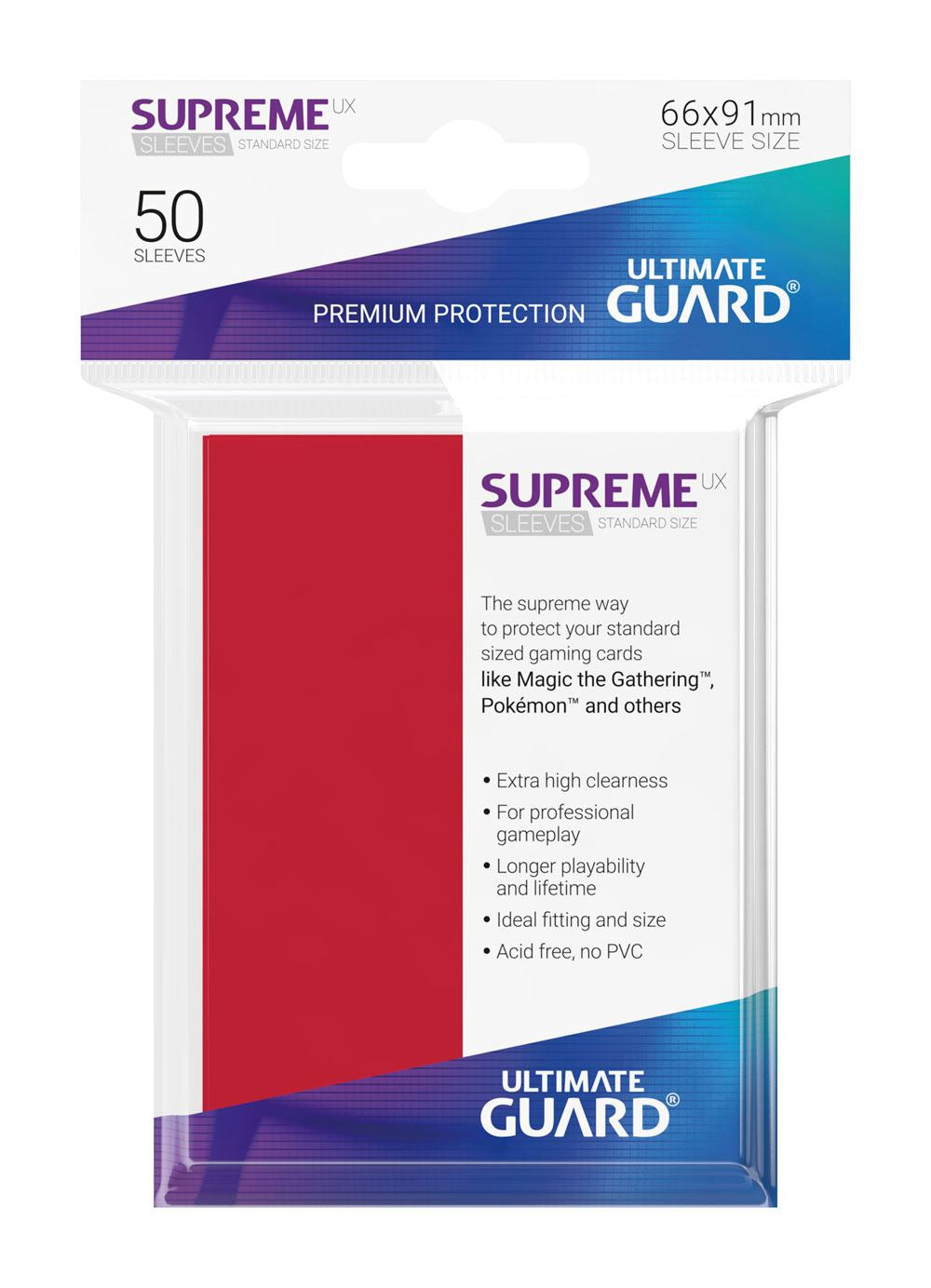 Ultimate Guard Supreme UX Sleeves Standard Size Red (50) - Ozzie Collectables