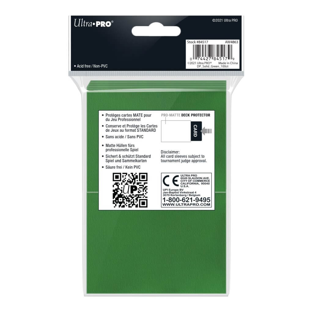 ULTRA PRO - Non-Glare - Pro Matte Standard Deck Protector - Green 100 ct