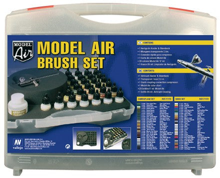 Vallejo Model Air 29 Basic colours set +Airbrush Plastic Case - Ozzie Collectables