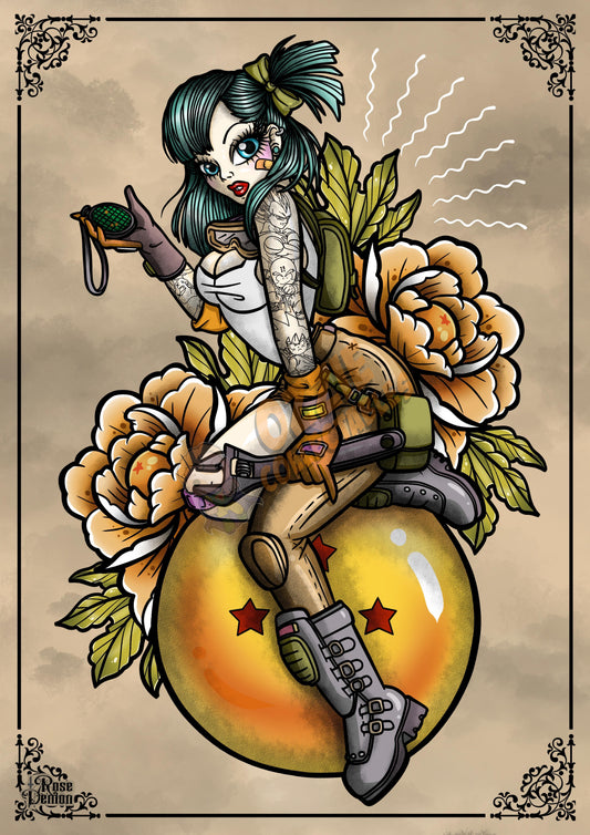 Bulma Tattoo Flash Fanart By Rose Demon - RoseDemon Art Print Poster