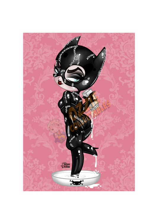 Cat Woman Got Milk Art Print By Rose Demon - RoseDemon Art Print Poster