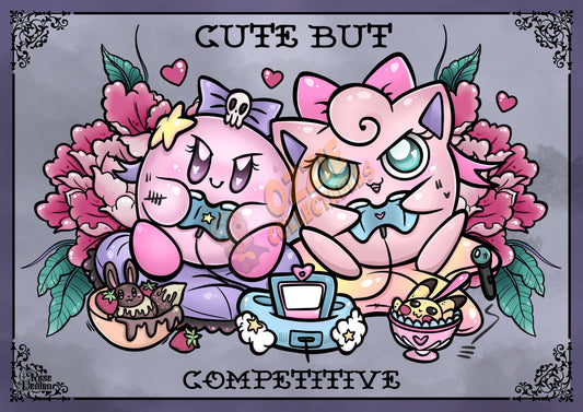 Cute but Competitive JigglyPuff and Kirby Fanart By Rose Demon - RoseDemon Art Print Poster