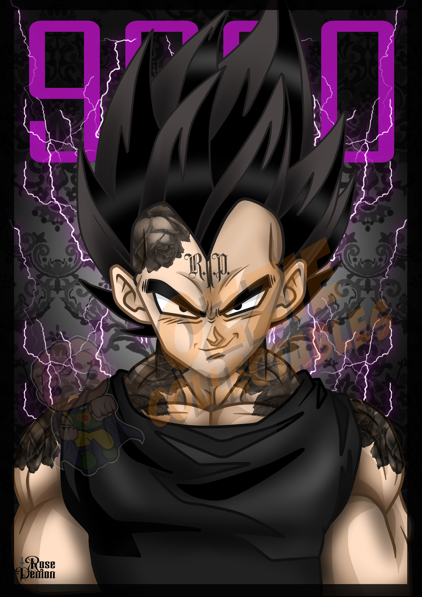 Dragon Ball Z - Vegeta Portrait - Rose Demon Art Print Poster