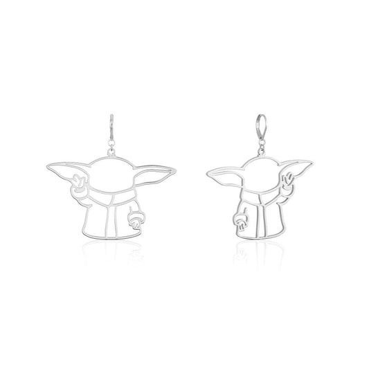 Grogu Outline Drop Earrings - Silver