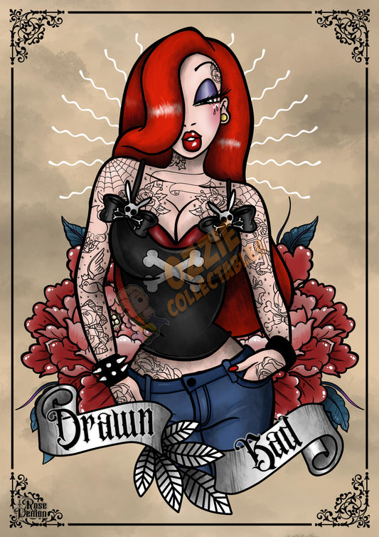 Drawn Bad Jessica Rabbit Tattoo Print By Rose Demon - RoseDemon Art Print Poster