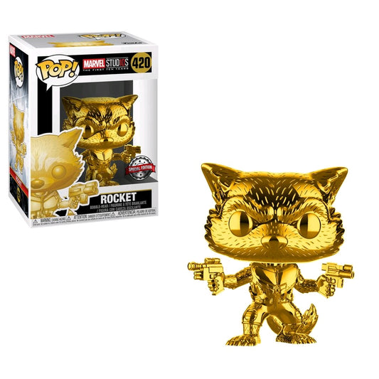 Marvel Studios - 10th Anniversary Rocket Raccoon Gold Chrome US Exclusive Pop! Vinyl - Ozzie Collectables