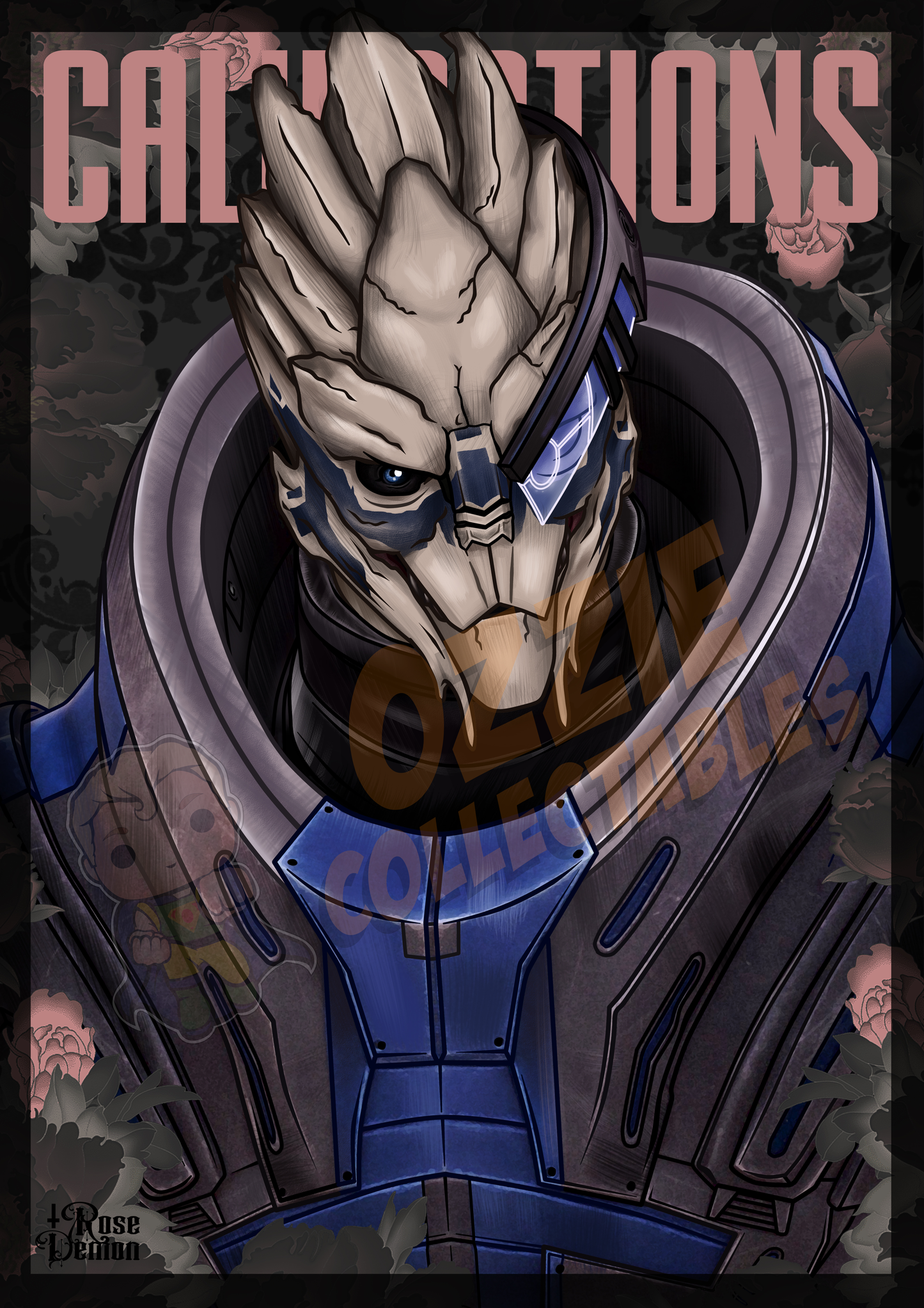 Mass Effect - Garrus Vakarian - Rose Demon Art Print Poster