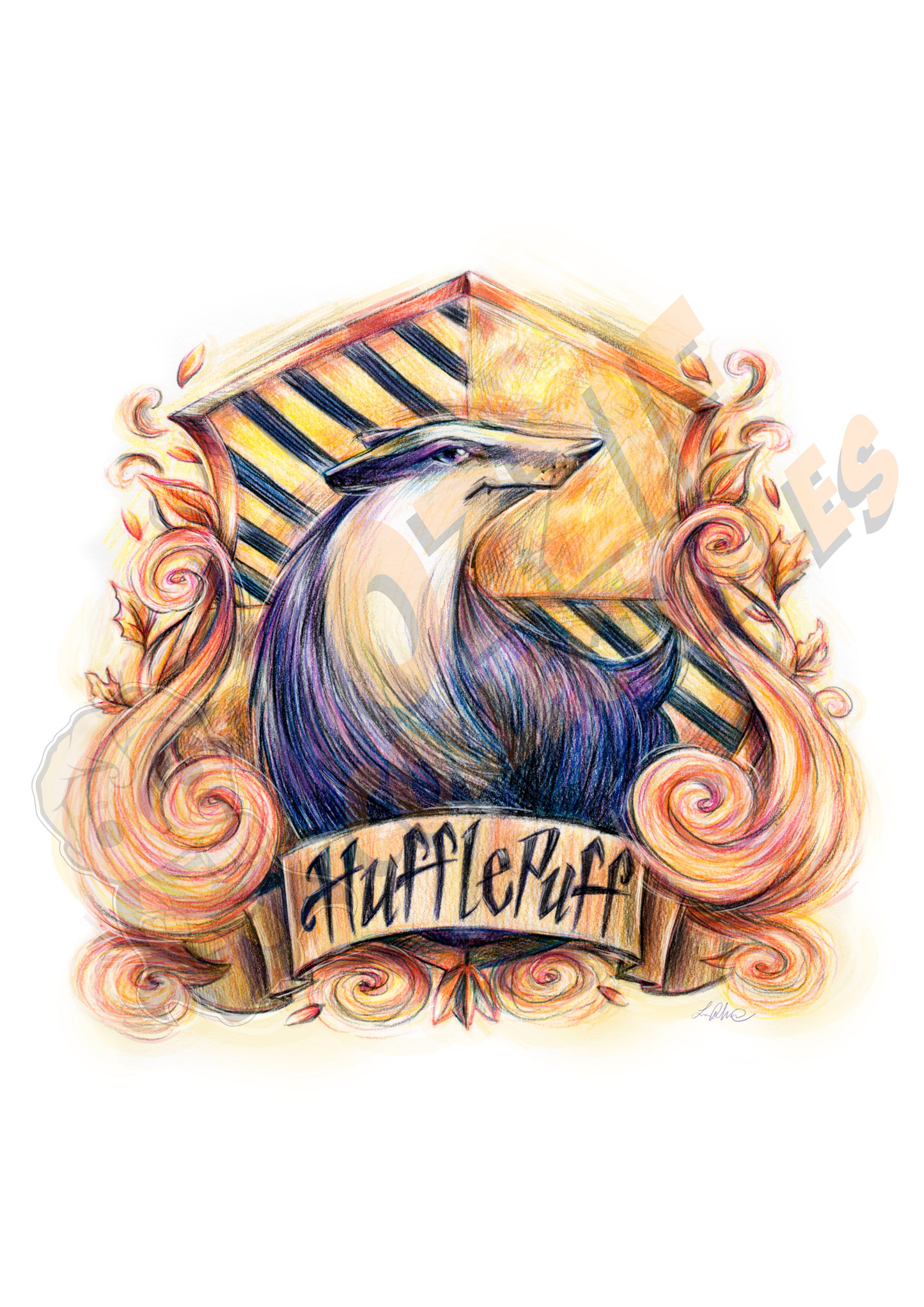 Harry Potter - Hufflepuff House Crest - Lucie Mammone Art Print Poster