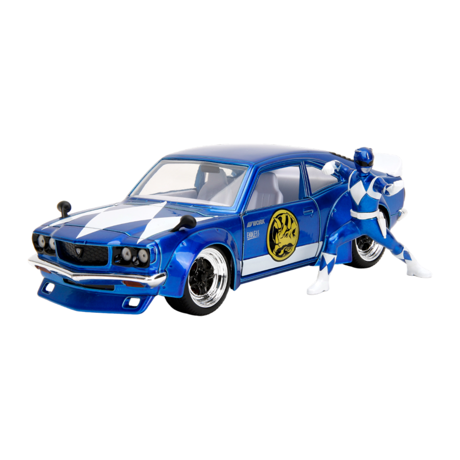 Power Rangers - 1974 Mazda RX-3 (with Blue Ranger) 1:24 Scale Diecast Vehicle Set