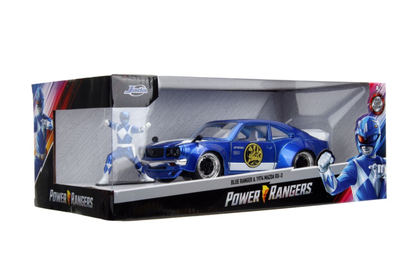 Power Rangers - 1974 Mazda RX-3 (with Blue Ranger) 1:24 Scale Diecast Vehicle Set