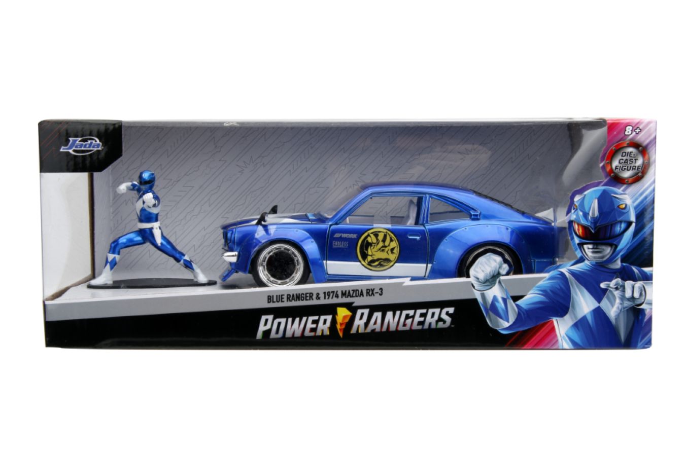 Power Rangers - 1974 Mazda RX-3 (with Blue Ranger) 1:24 Scale Diecast Vehicle Set