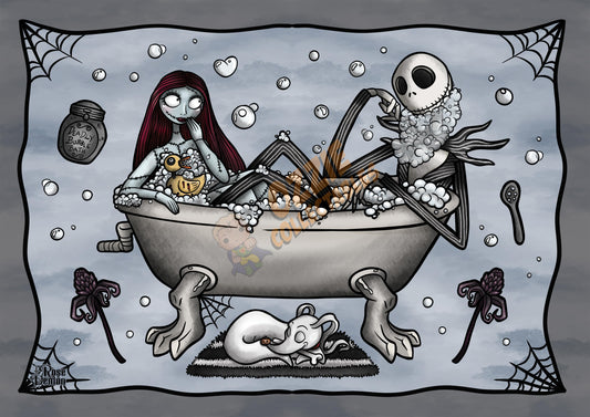 Jack and Sally Zero Nightmare Before Christmas Print By Rose Demon - RoseDemon Art Print Poster