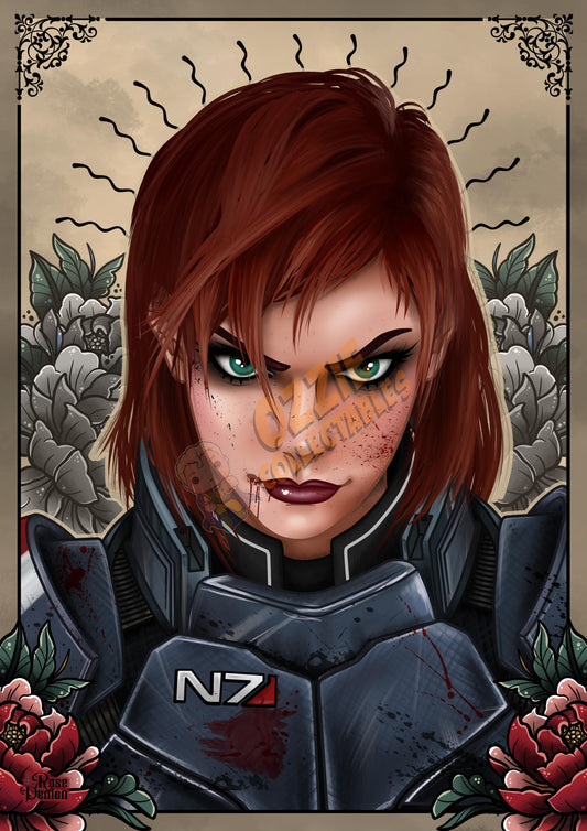 Jane Sheperd Mass Effect Tattoo Print By Rose Demon - RoseDemon Art Print Poster