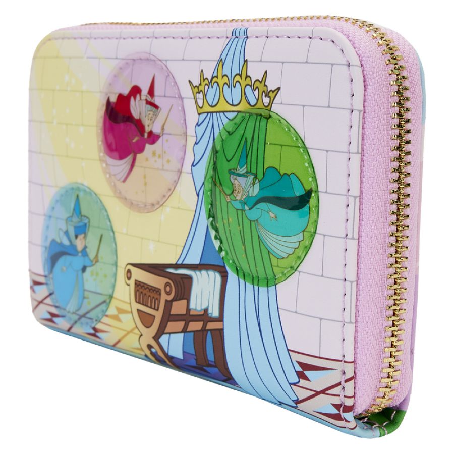 Sleeping Beauty - Castle Three Good Fairies Stained Glass Zip Around Wallet