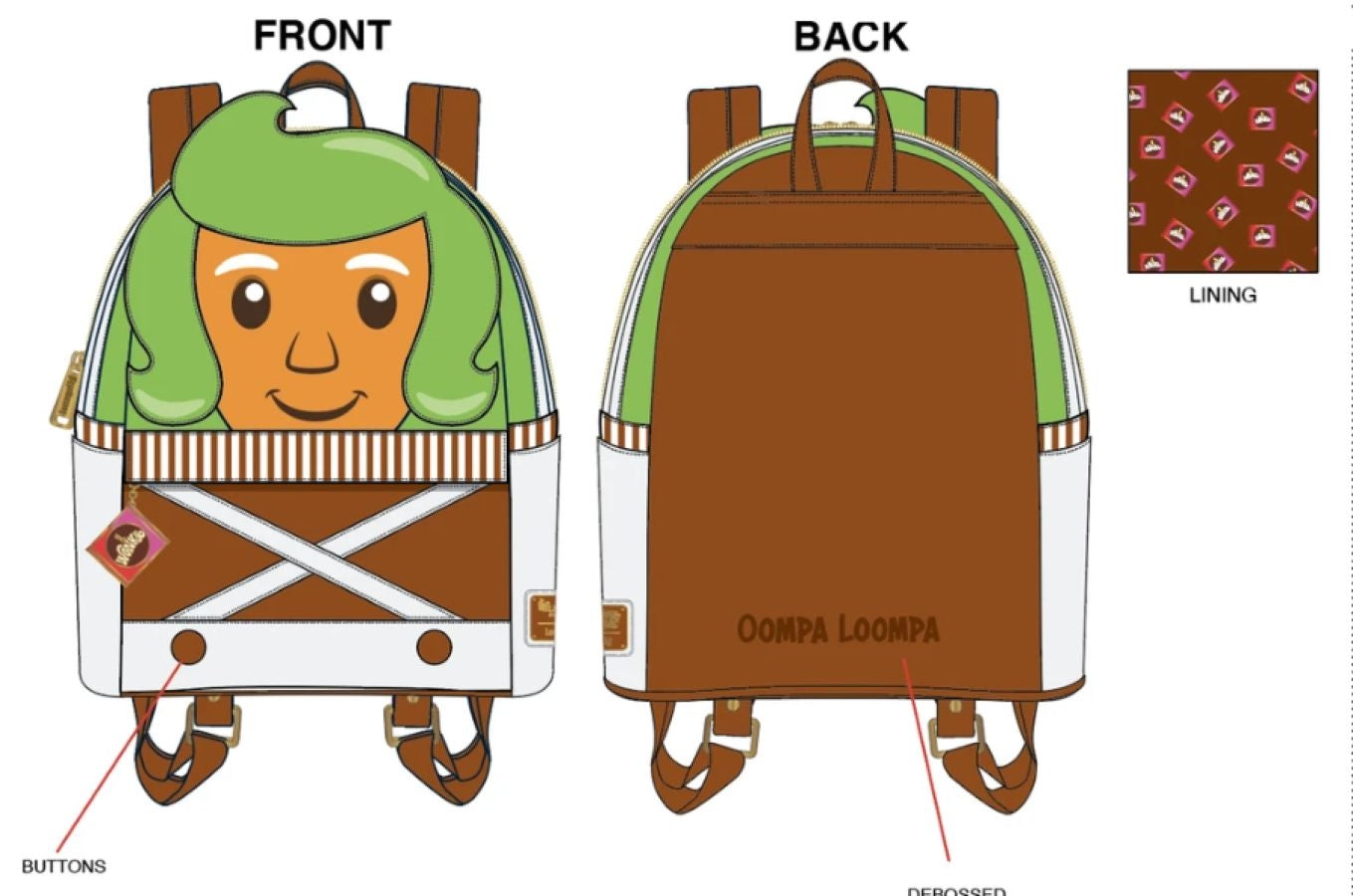Willy Wonka and the Chocolate Factory - Oompa Loompa Mini Backpack