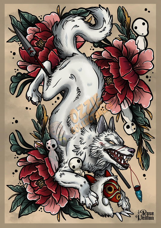 Moro Princess Mononoke Fan Art Print By Rose Demon - RoseDemon Art Print Poster