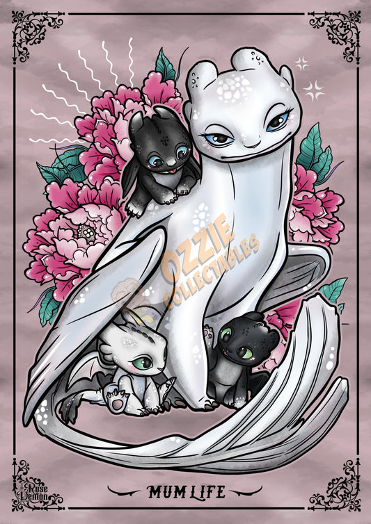 Mumlife Lightfury How to train your dragon Fan Art by Rose Dmeon - RoseDemon Art Print Poster