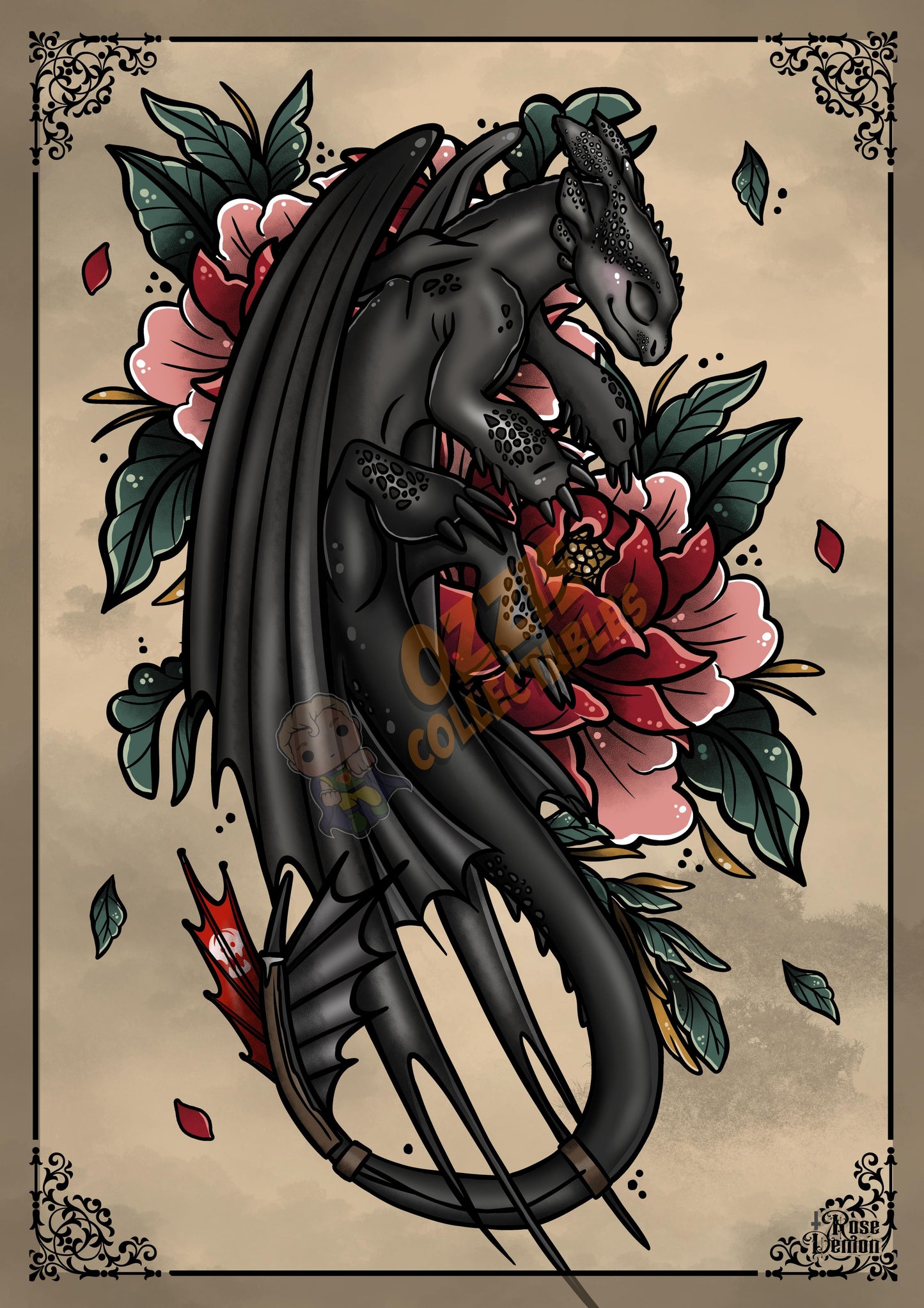 Night Fury - RoseDemon Art Print Poster