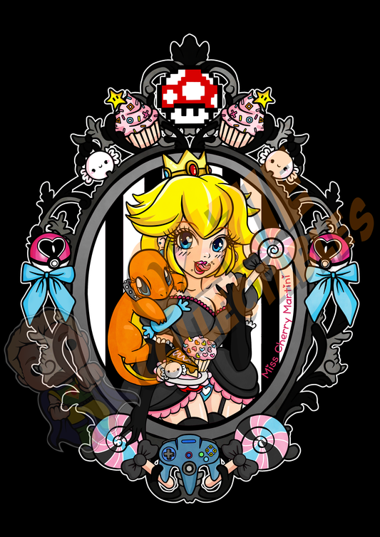 Mario - Princess Peach Goth Version - Rose Demon Art Print Poster