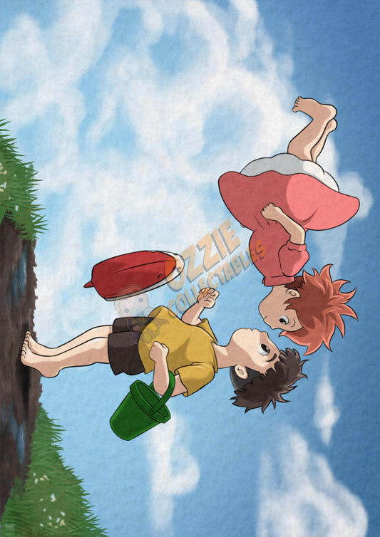 Ponyo - Ponyo and Sosuke - Darren Tee Pei Art Print Poster