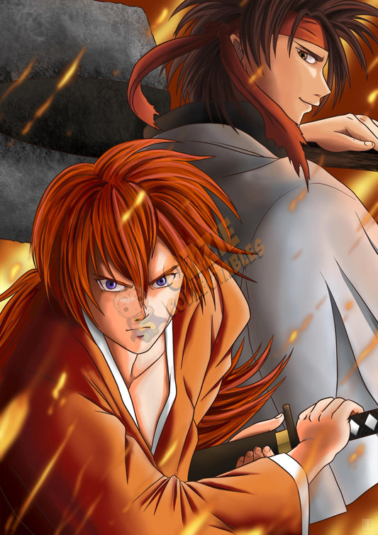 Rurouni Kenshin - Kenshin and Sanosuke - Darren Tee Pei Art Print Poster